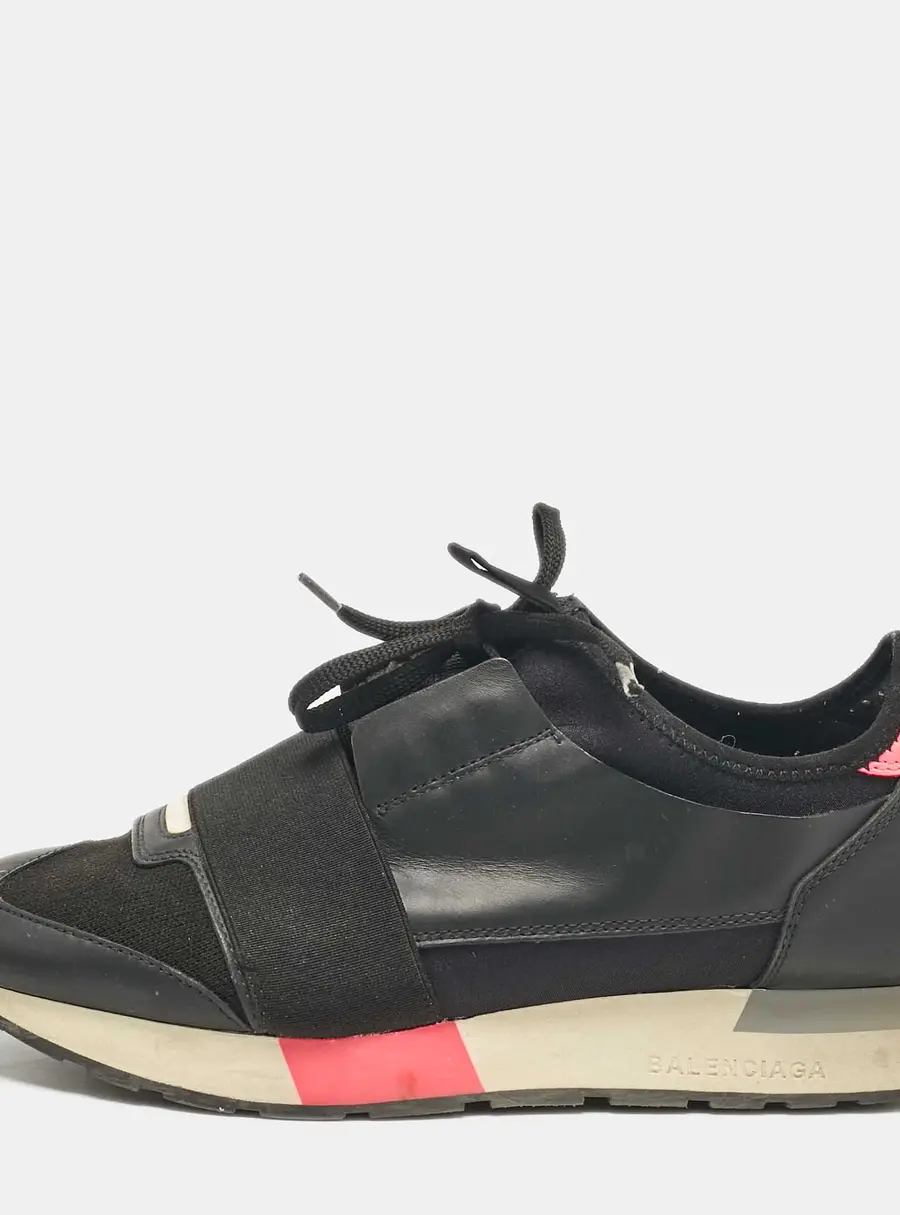 Balenciaga Black Fabric and Leather Race Runner Low Top Sneakers Size 39