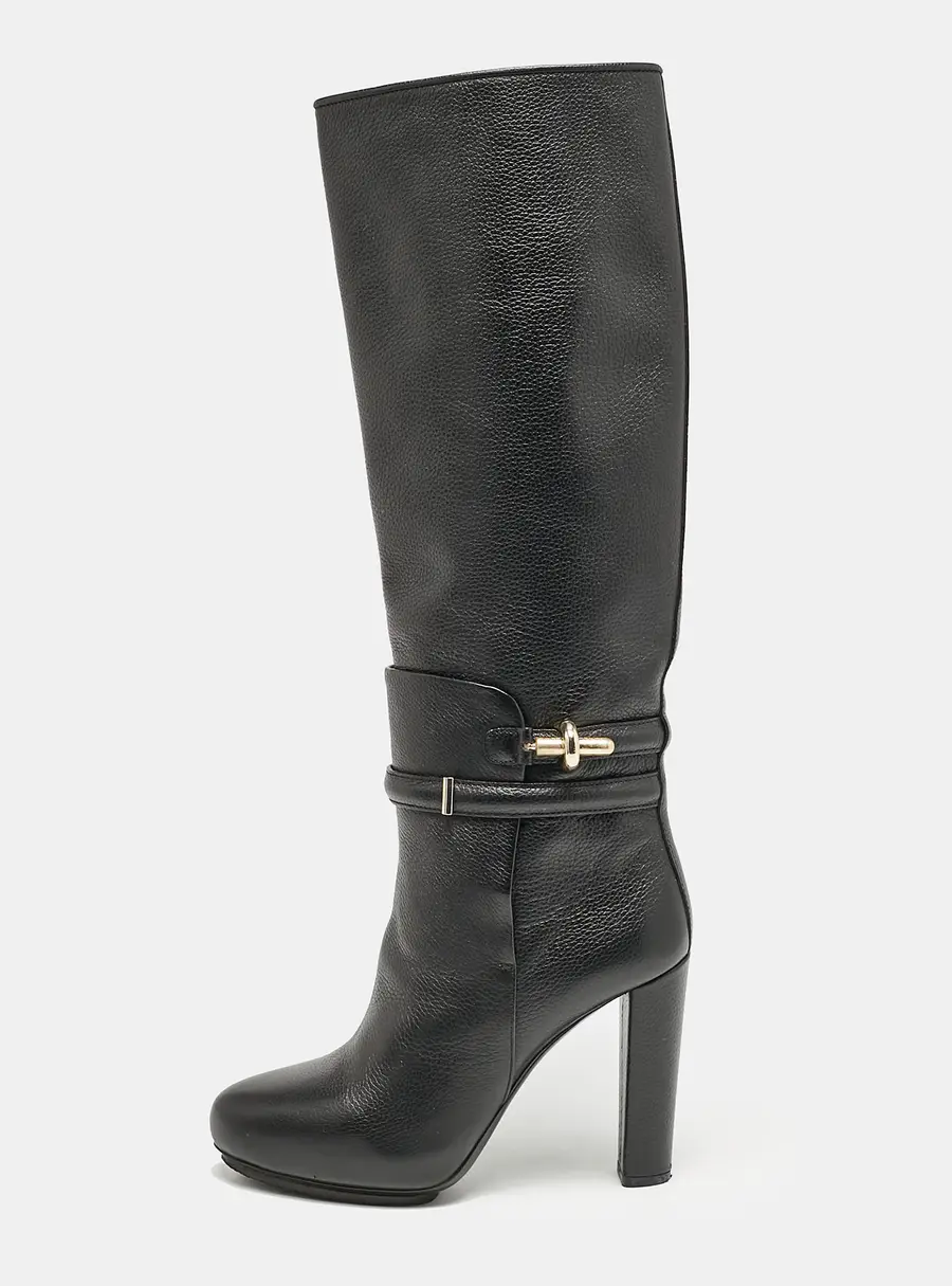 Balenciaga Black Leather Knee Length Boots Size 39