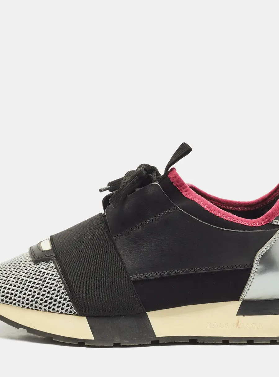 Balenciaga Multicolor Fabric and Leather Race Runner Lace Up Sneakers Size 37