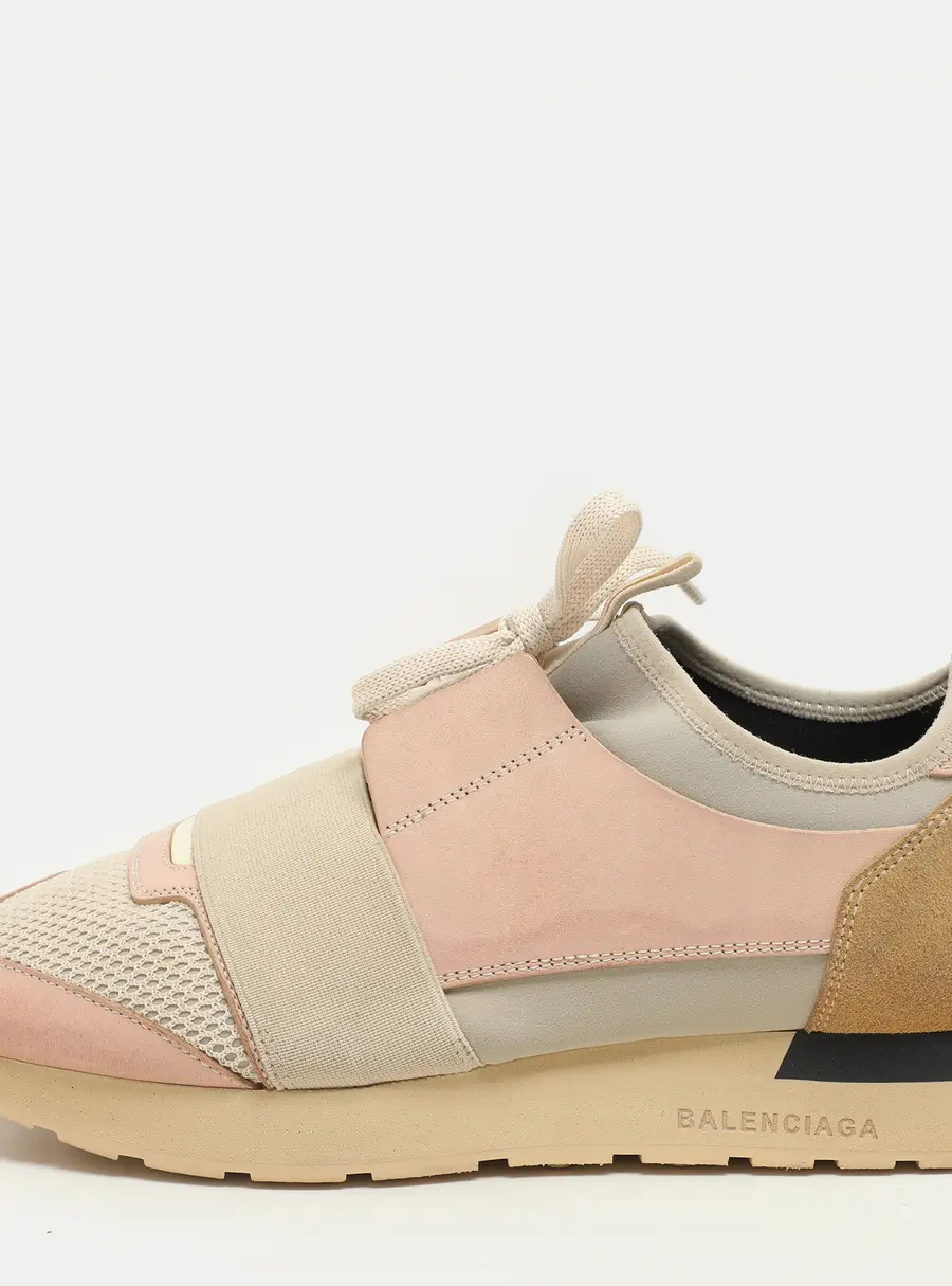 Balenciaga Pink/Beige Neoprene And Leather Race Runner Sneakers Size 39