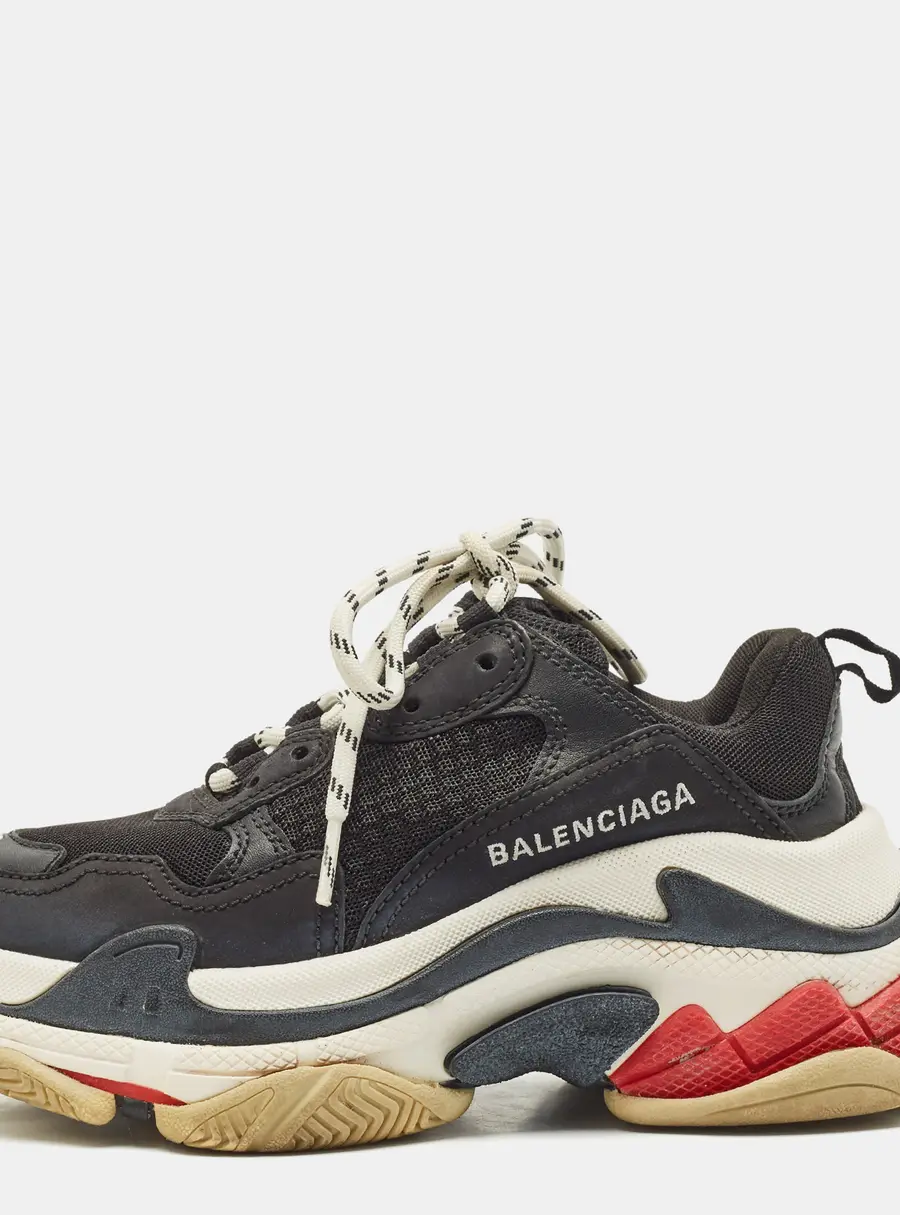 Balenciaga Triple S Size 35 Black Leather and Mesh Low Top Sneakers