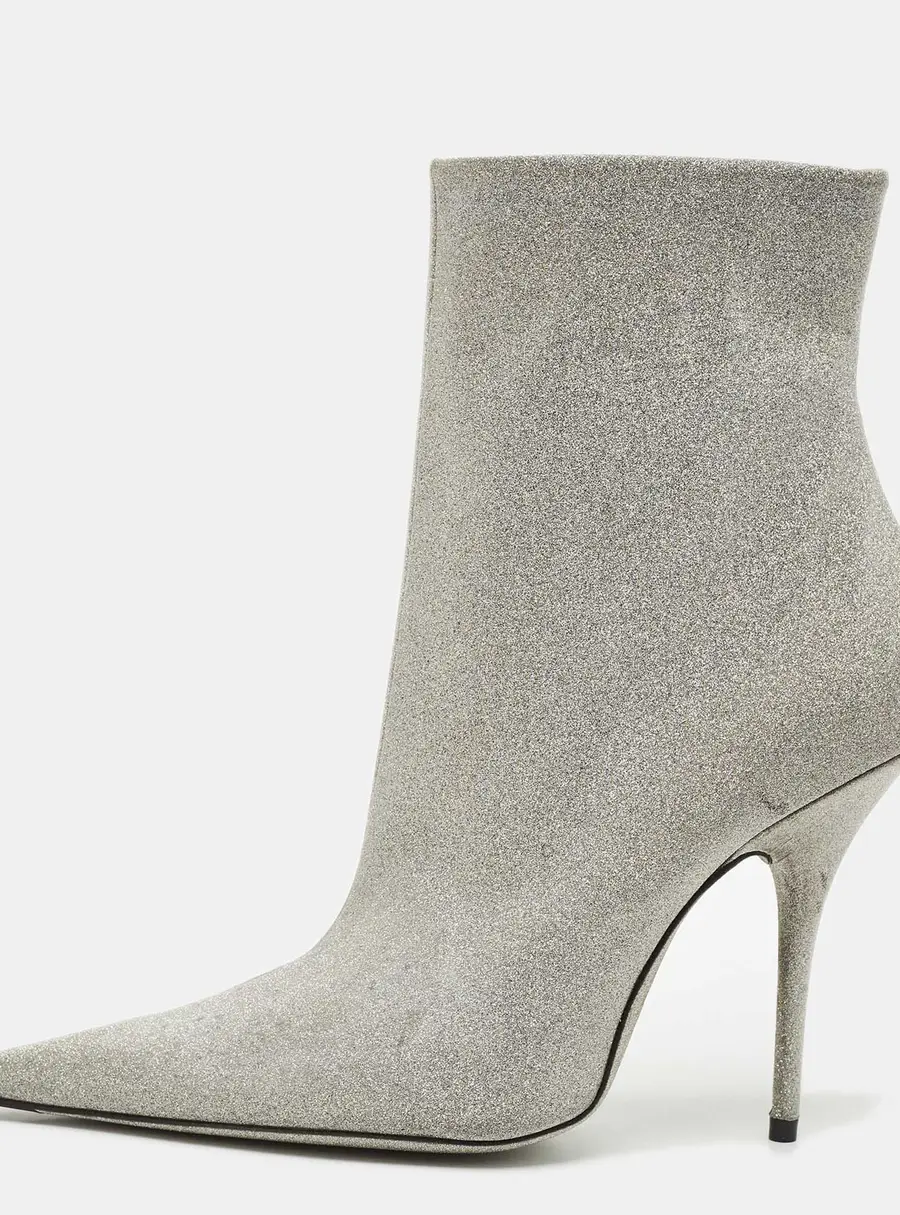 Balenciaga Silver Glitter Knife Pointed Toe Mid Calf Length Boots Size 39