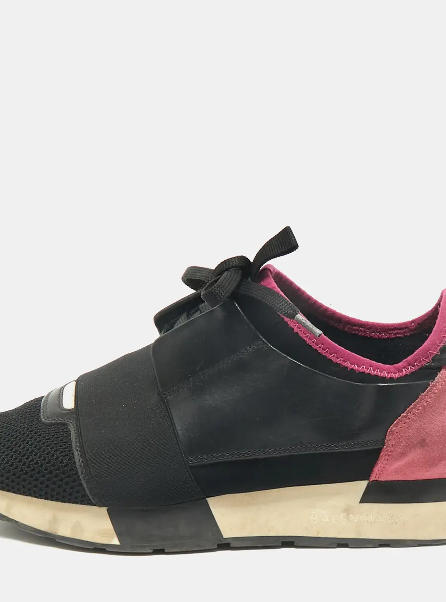 Balenciaga Race Runner Size 38 Black Leather, Mesh and Neoprene Low Top Sneakers