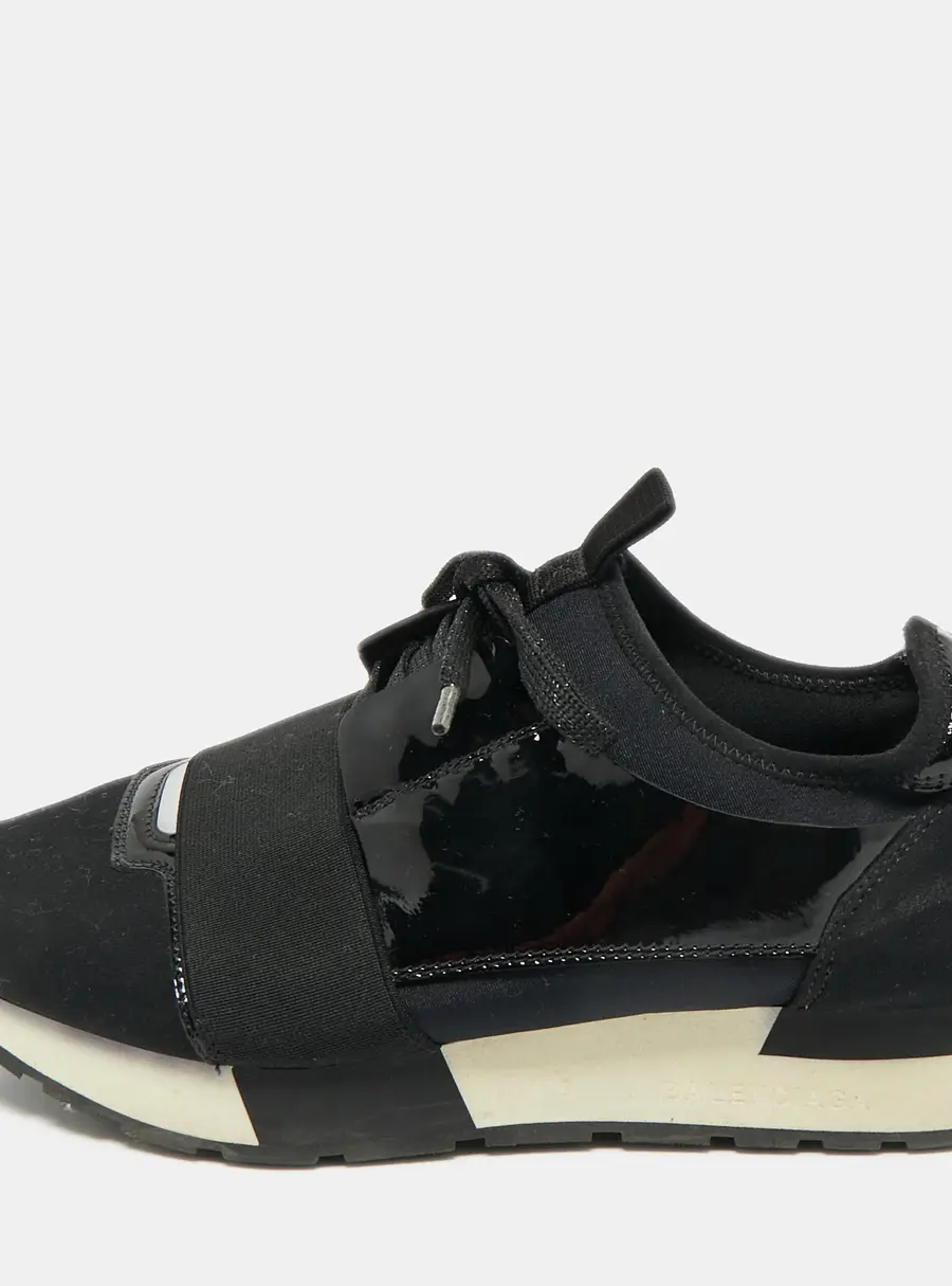 Balenciaga Black Nylon and Patent Leather Race Runner Lace Up Sneakers Size 38