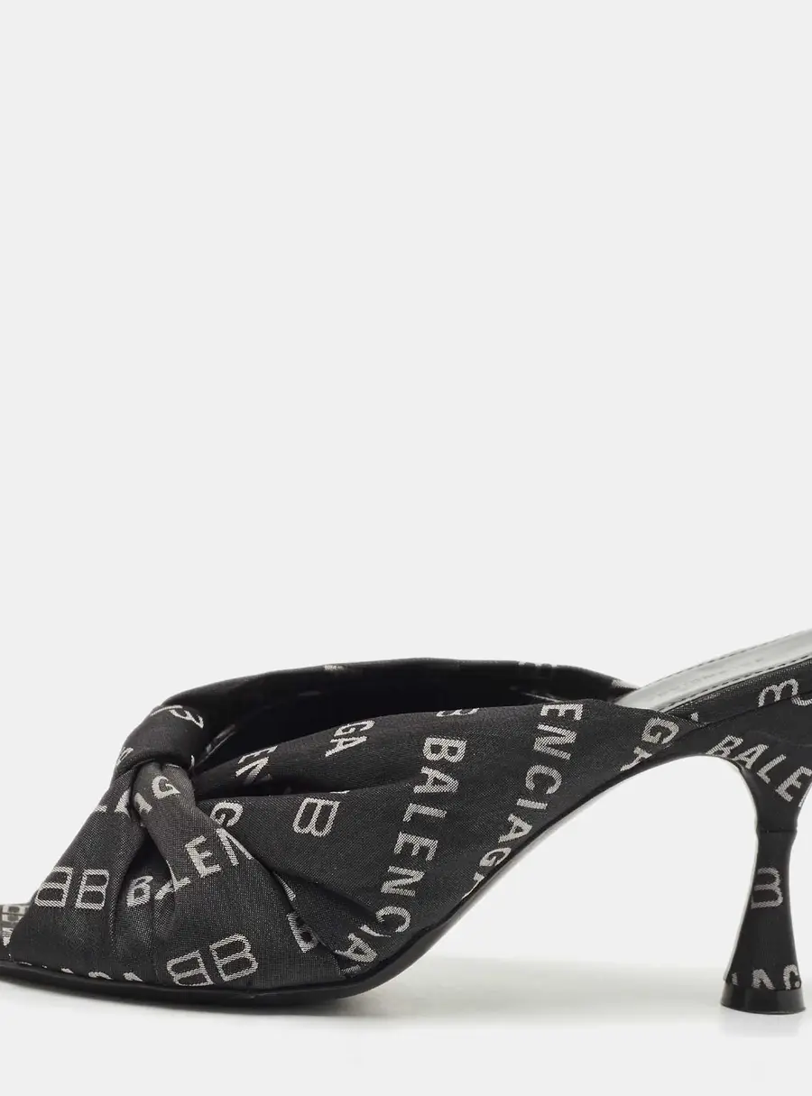 Balenciaga Black Fabric Logo Drapy Mules Size 38
