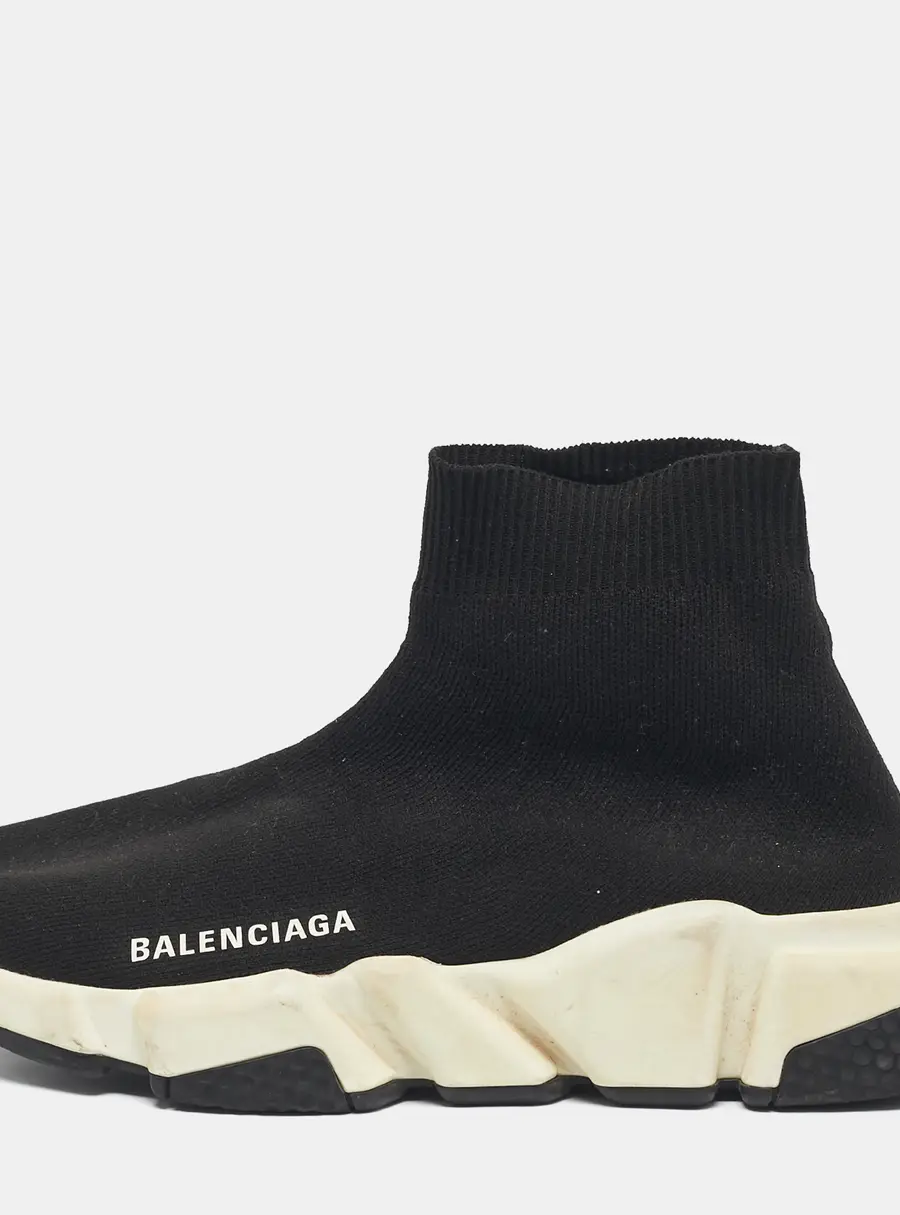 Balenciaga Black Knit Fabric Speed Trainer Slip On Sneakers Size 37