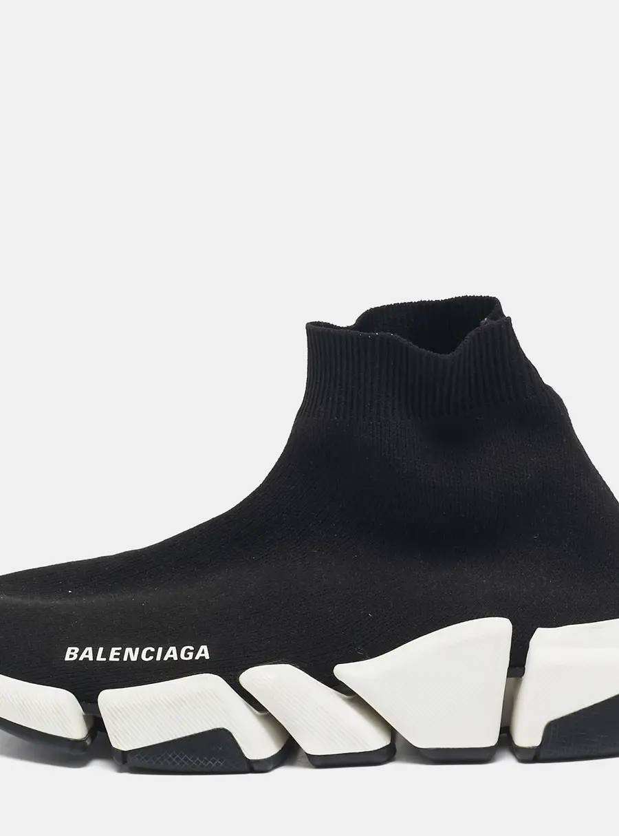 Balenciaga Black Knit Fabric Speed Trainer High Top Sneakers Size 38