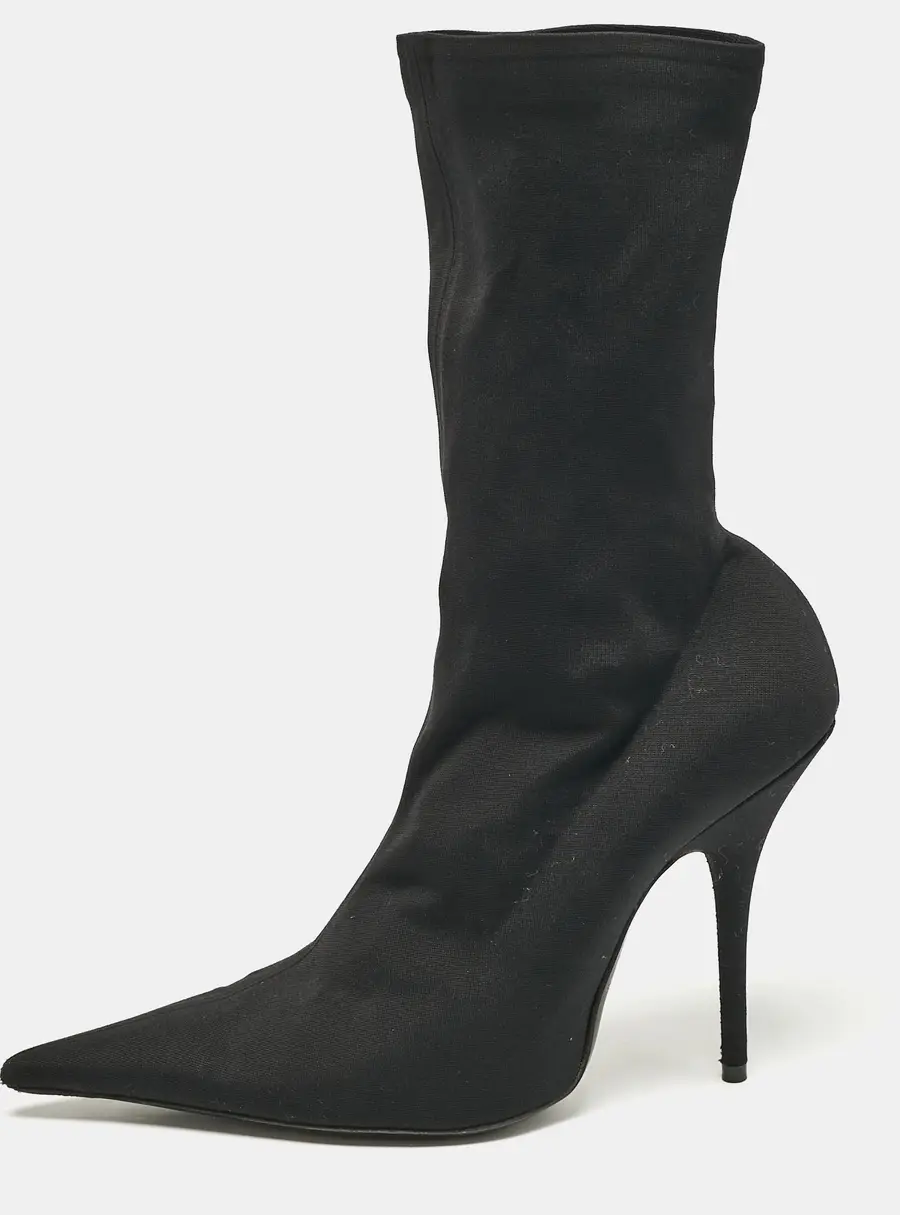 Balenciaga Black Stretch Fabric Knife Mid Calf Boots Size 38