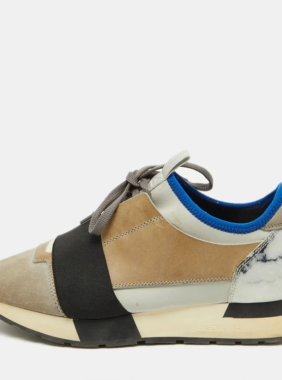 Balenciaga Multicolor Suede and Fabric Race Runner Low Top Sneakers Size 38