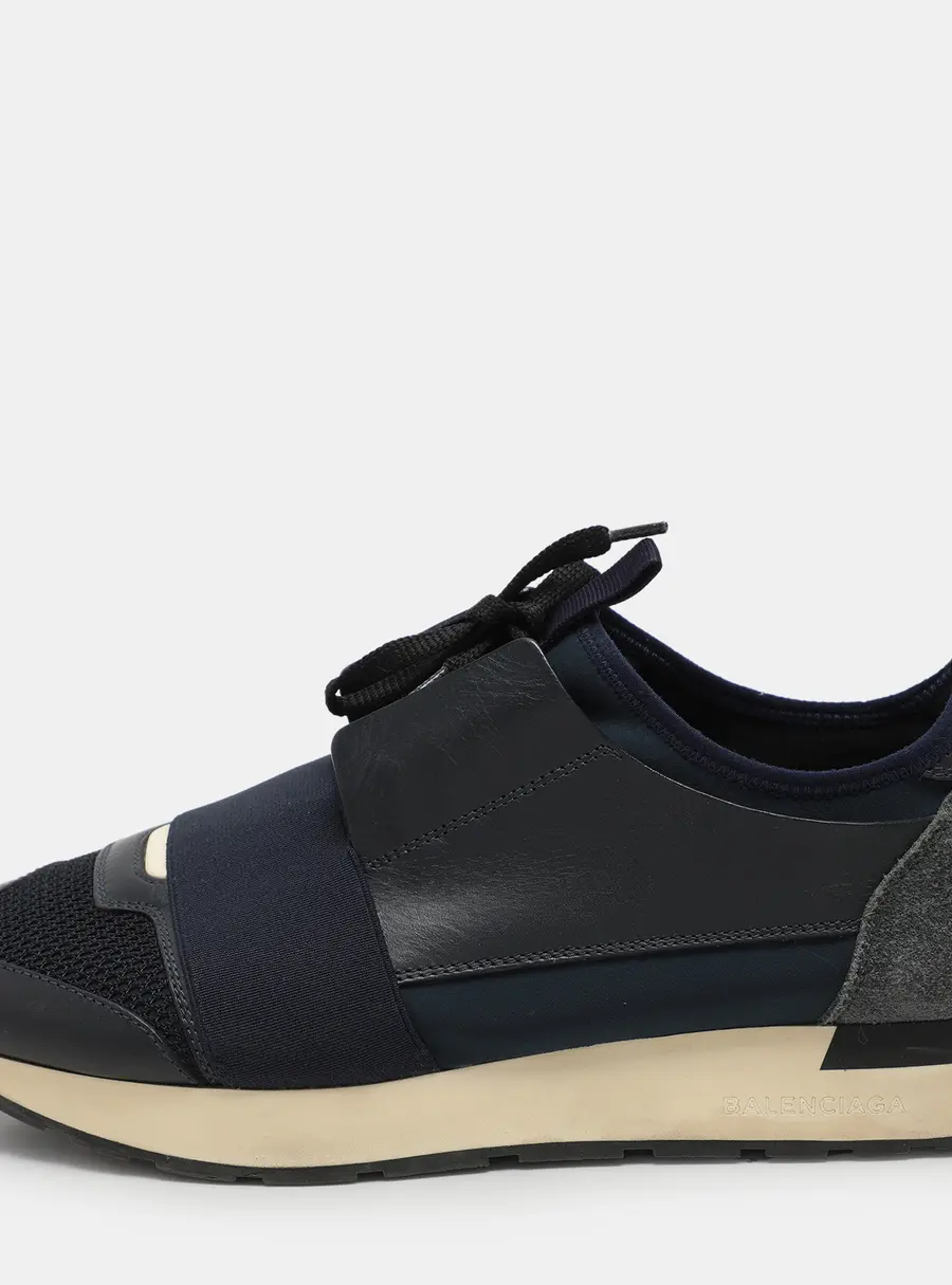 Balenciaga Blue Leather and Neoprene Race Runner Sneakers Size 40
