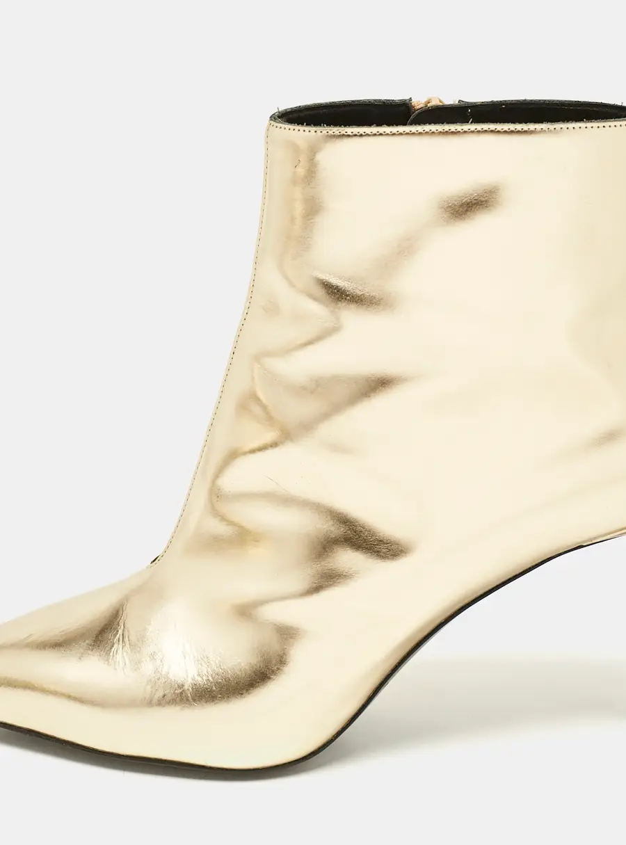 Balenciaga Gold Leather Pointed Toe Ankle Length Boots Size 38
