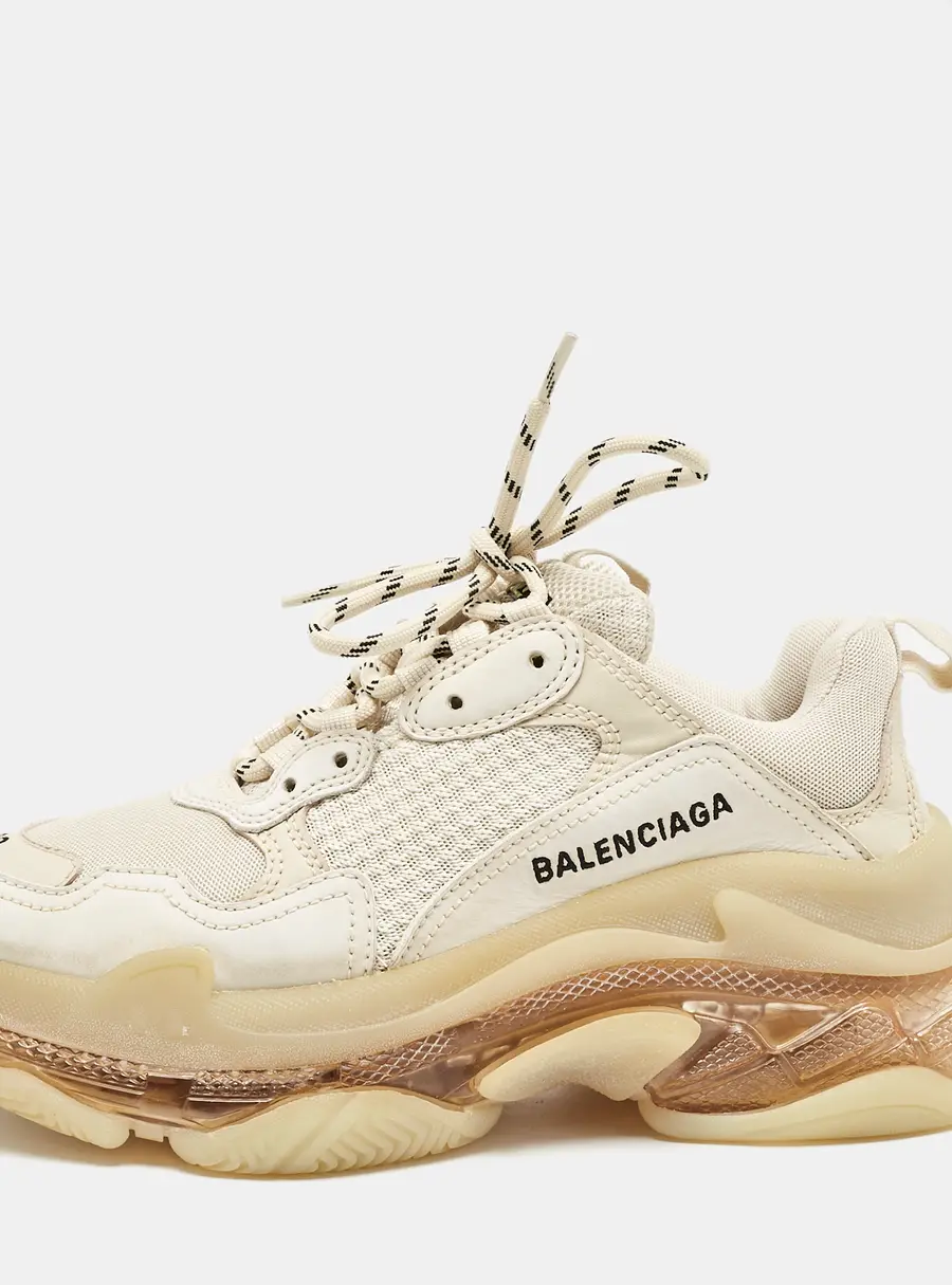 Balenciaga White/Grey Faux Leather and Mesh Triple S Low Top Sneakers Size 38