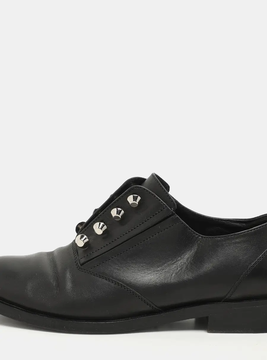 Balenciaga Black Leather Embellished Oxfords Size 37.5