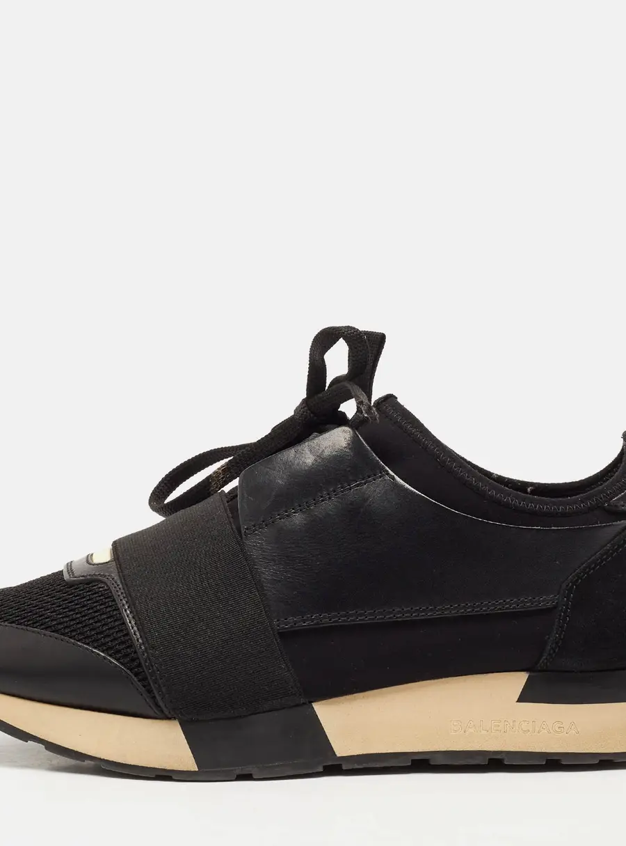 Balenciaga Race Runner Size 38 Black Leather, Mesh and Neoprene Low Top Sneakers