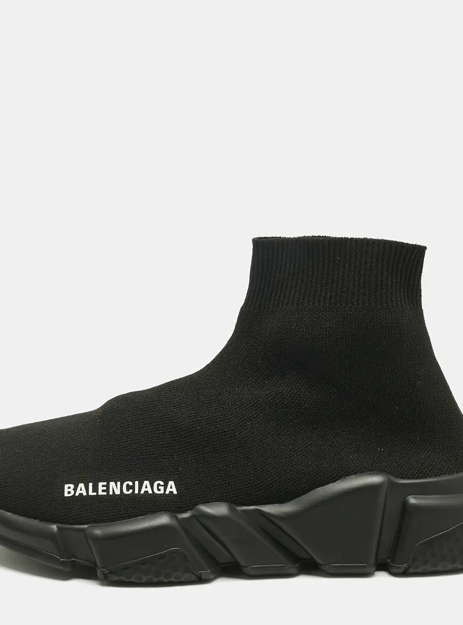 Balenciaga Speed Trainer Size 37 Black Knit Fabric High Top Sneakers