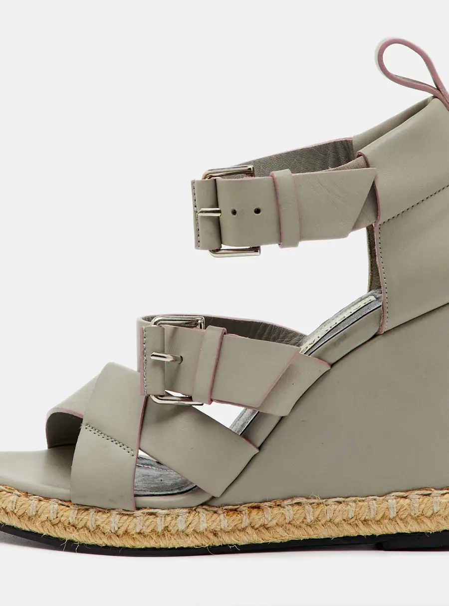 Balenciaga Grey Leather Ankle Strap Espadrille Wedge Sandals Size 35