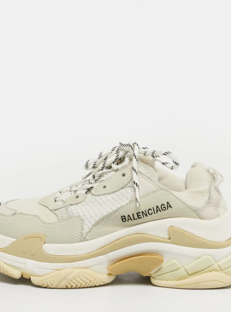 Balenciaga Triple S Size 38 Beige Fabric and Nubuck Leather Lace Up Sneakers