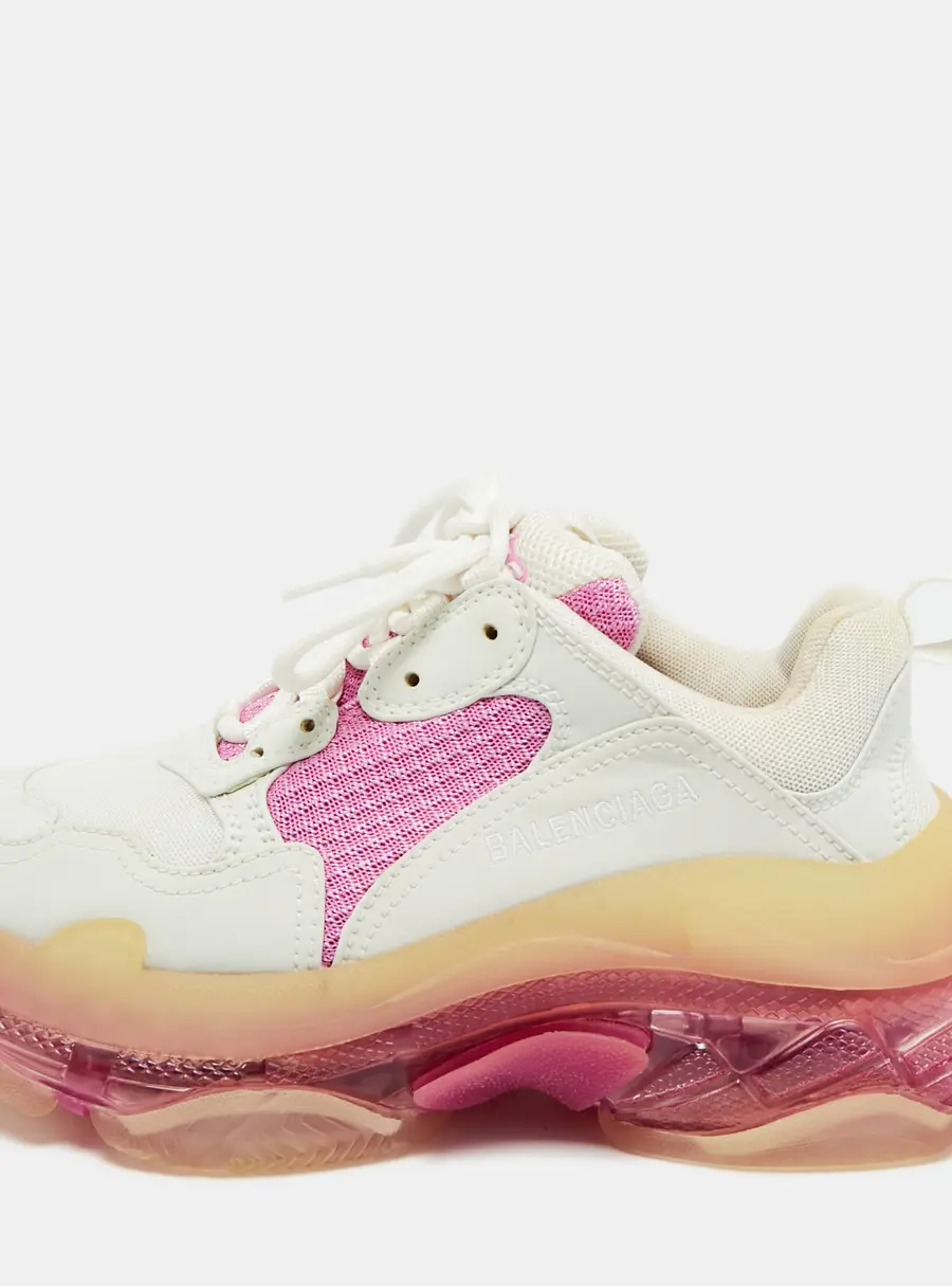 Balenciaga Triple S Clear Size 38 White/Pink Faux Leather and Mesh Low Top Sneakers