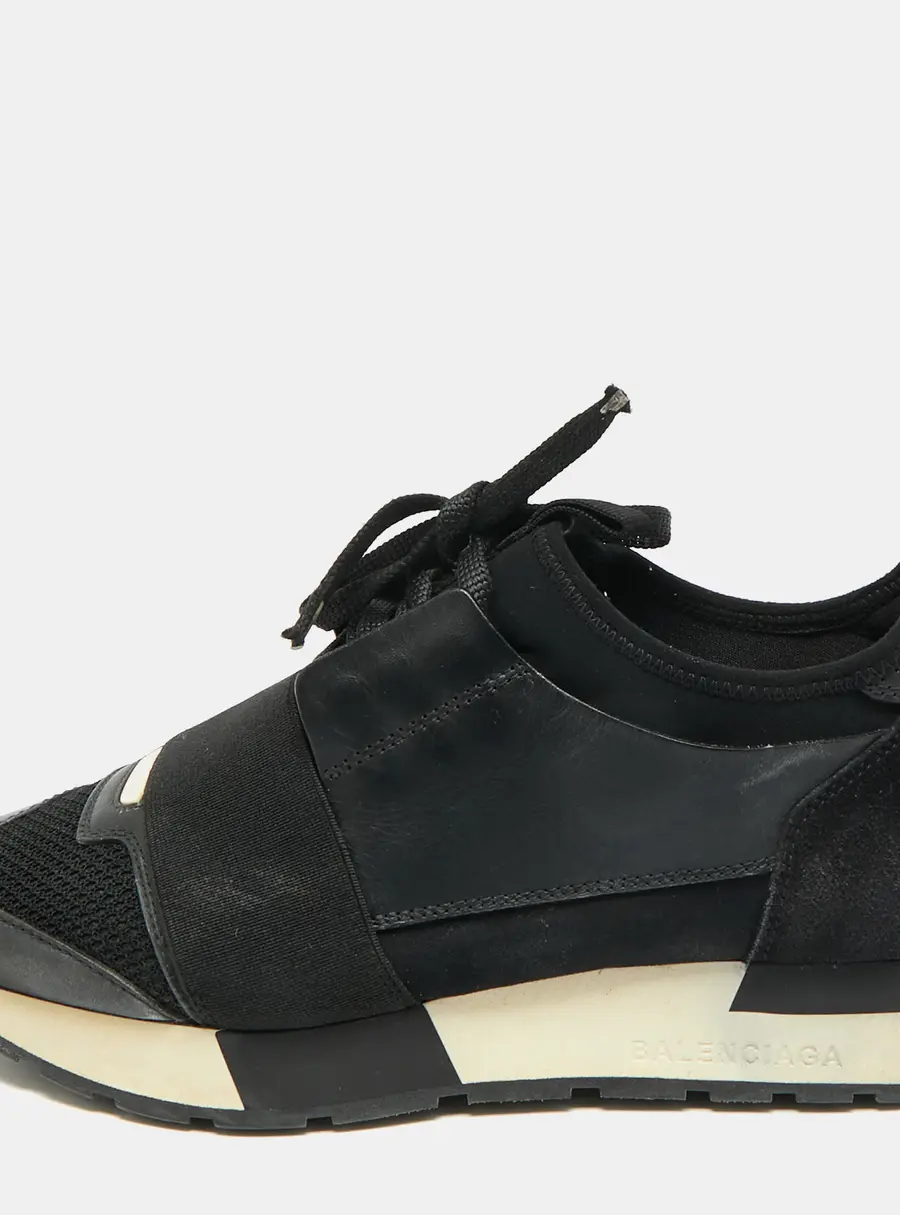 Balenciaga Race Runner Size 36 Black Mesh and Suede Low Top Sneakers