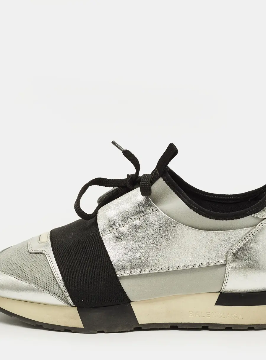 Balenciaga Race Runner Size 39 Silver/Grey Leather and Mesh Low Top Sneakers