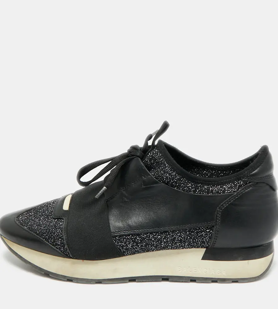 Balenciaga Race Runner Size 39 Black Leather and Stretch Fabric Low Top Sneakers