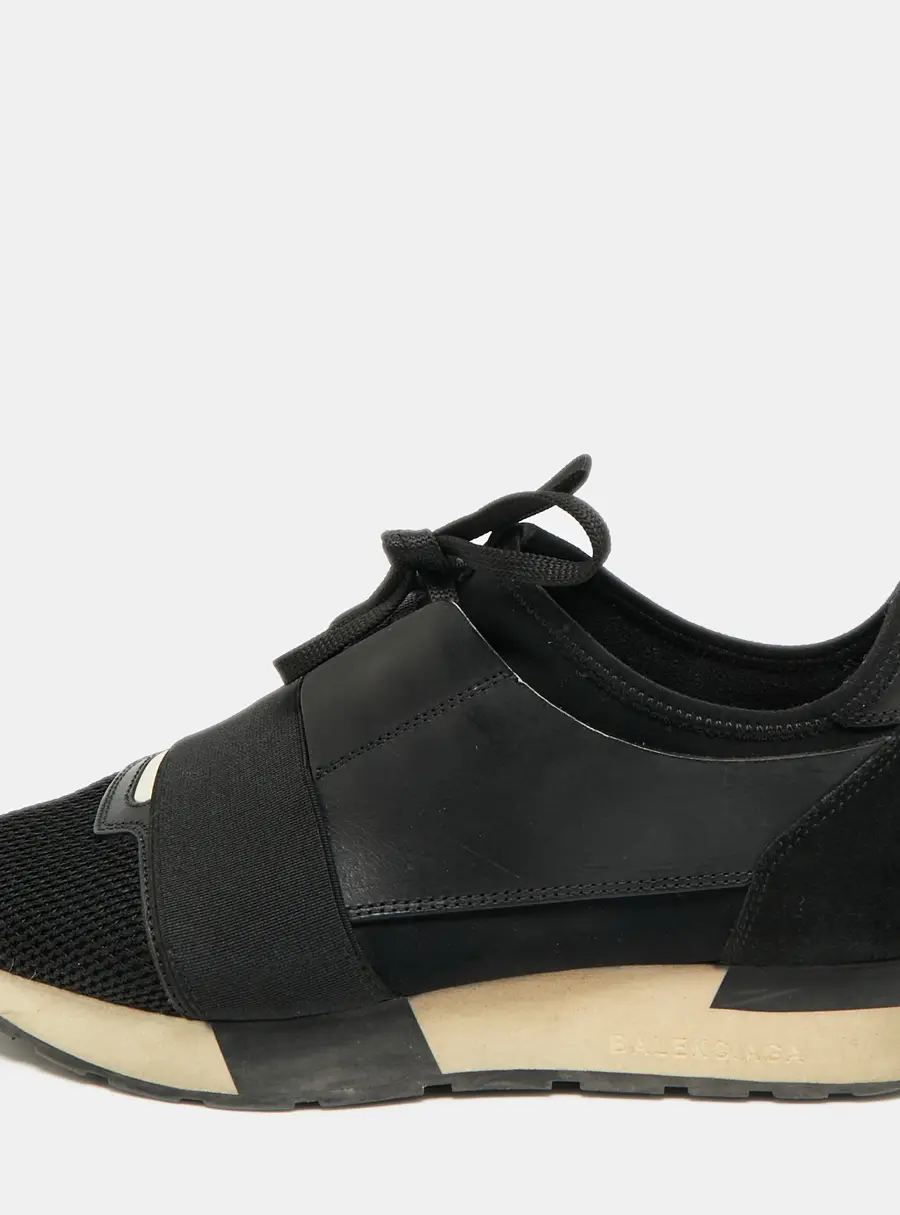 Balenciaga Race Runner Size 38 Black Mesh and Suede Low Top Sneakers
