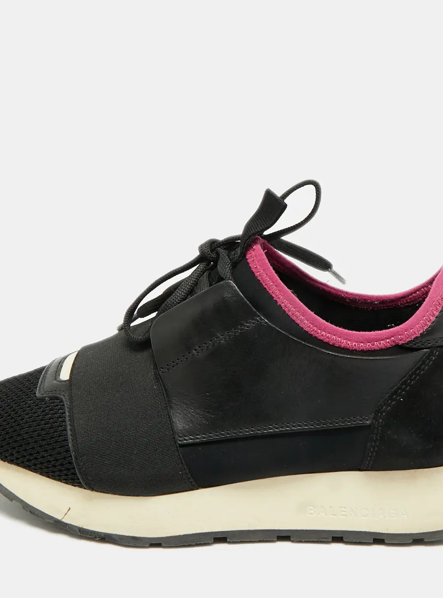 Balenciaga Race Runner Size 35 Black Mesh and Suede Lace Up Sneakers