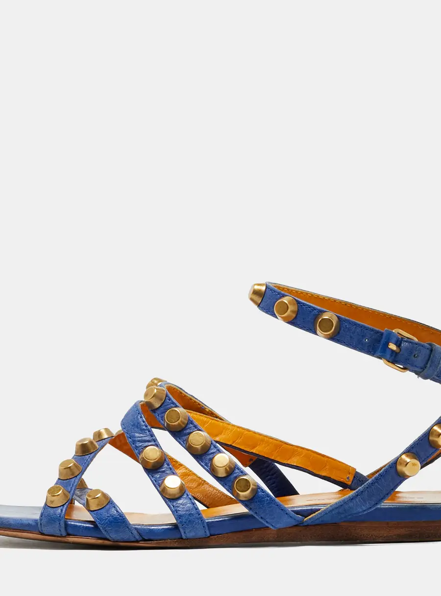 Balenciaga Arena Size 38 Blue Leather Ankle Strap Flats