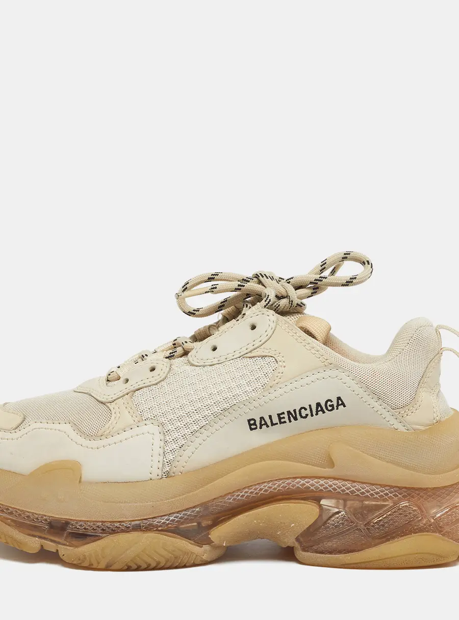 Balenciaga Triple S Clear Size 39 Beige Mesh and Nubuck Leather Low Top Sneakers