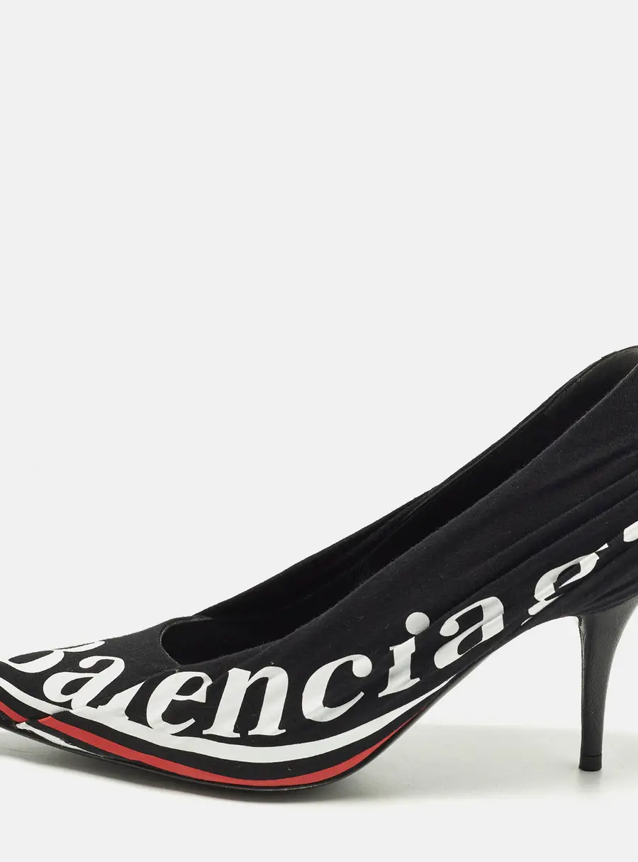 Balenciaga Knife Size 38 Black Logo Print Fabric Pumps