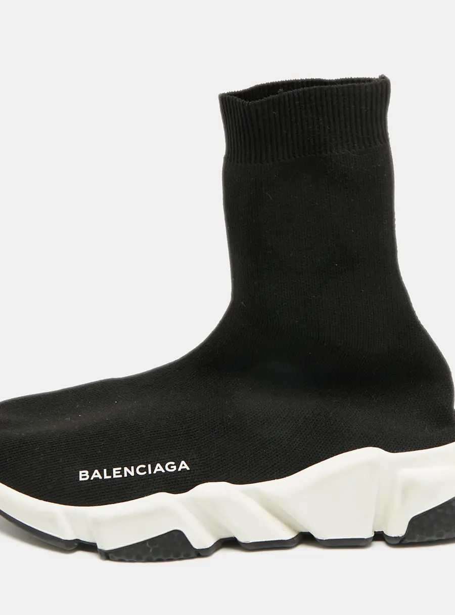 Balenciaga Speed Trainer Size 38 Black Knit Fabric High Top Sneakers