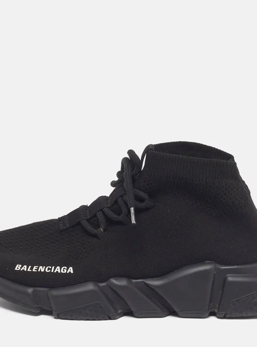 Balenciaga Speed Trainer Size 38 Black Knit Fabric High Top Sneakers