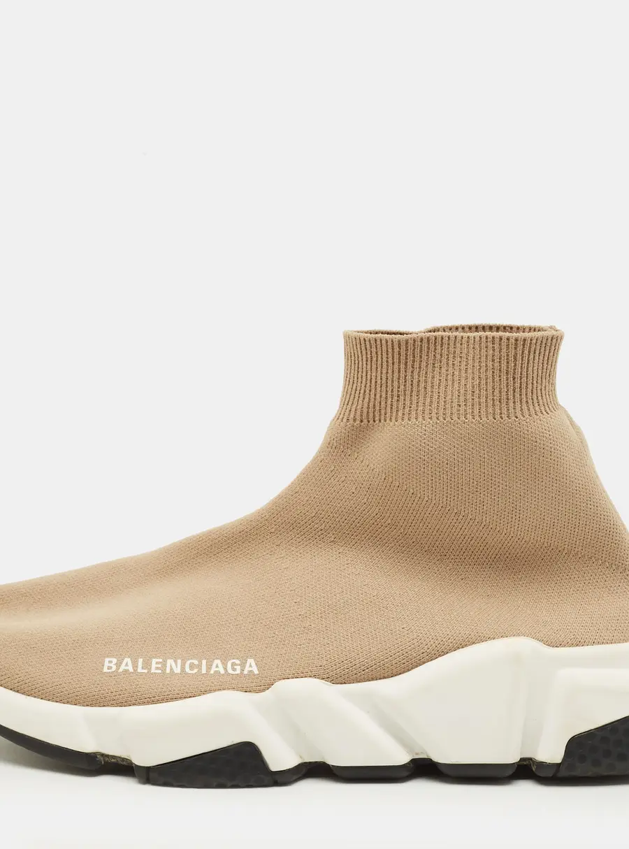 Balenciaga Speed Size 38 Beige Knit Fabric High Slip On Sneakers