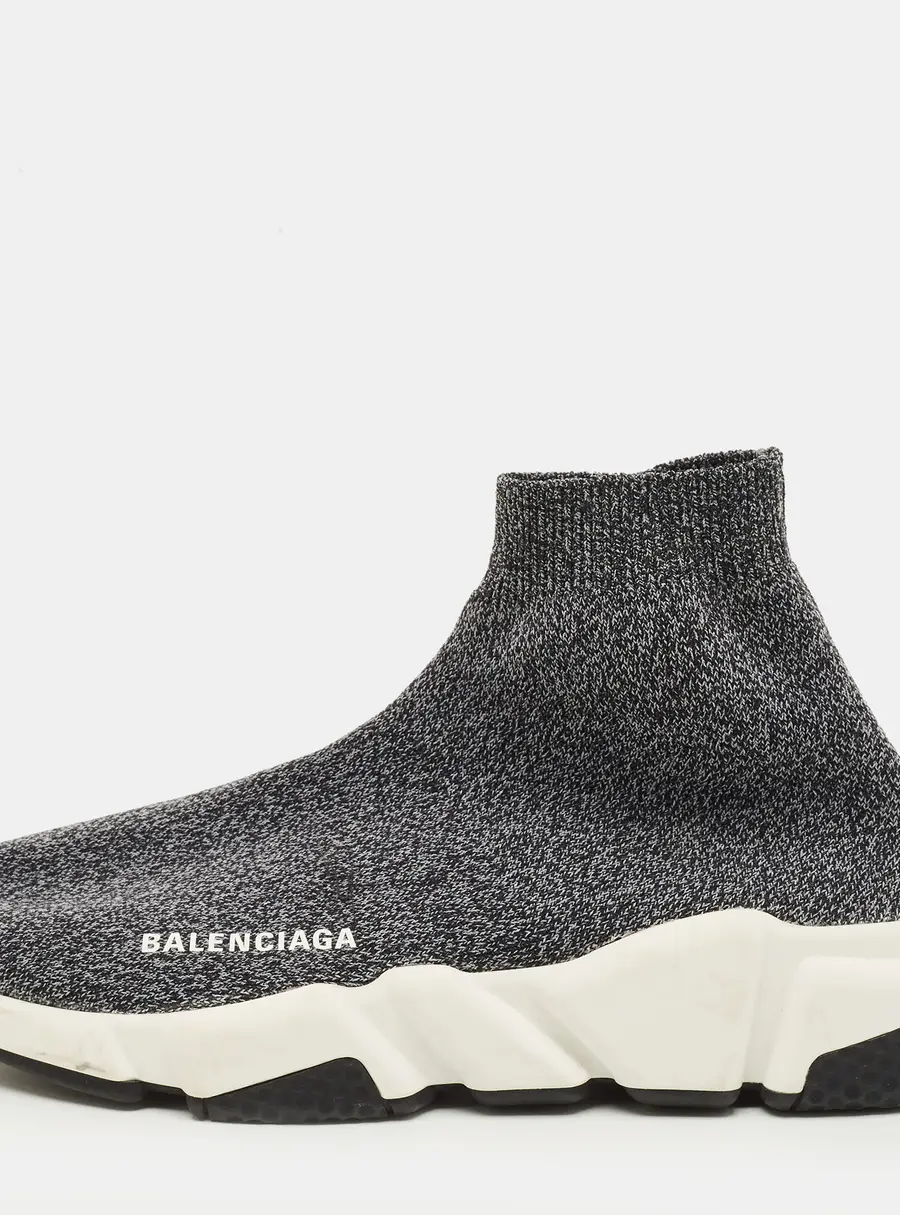 Balenciaga Speed Size 38 Black/Grey Knit Fabric High Slip On Sneakers