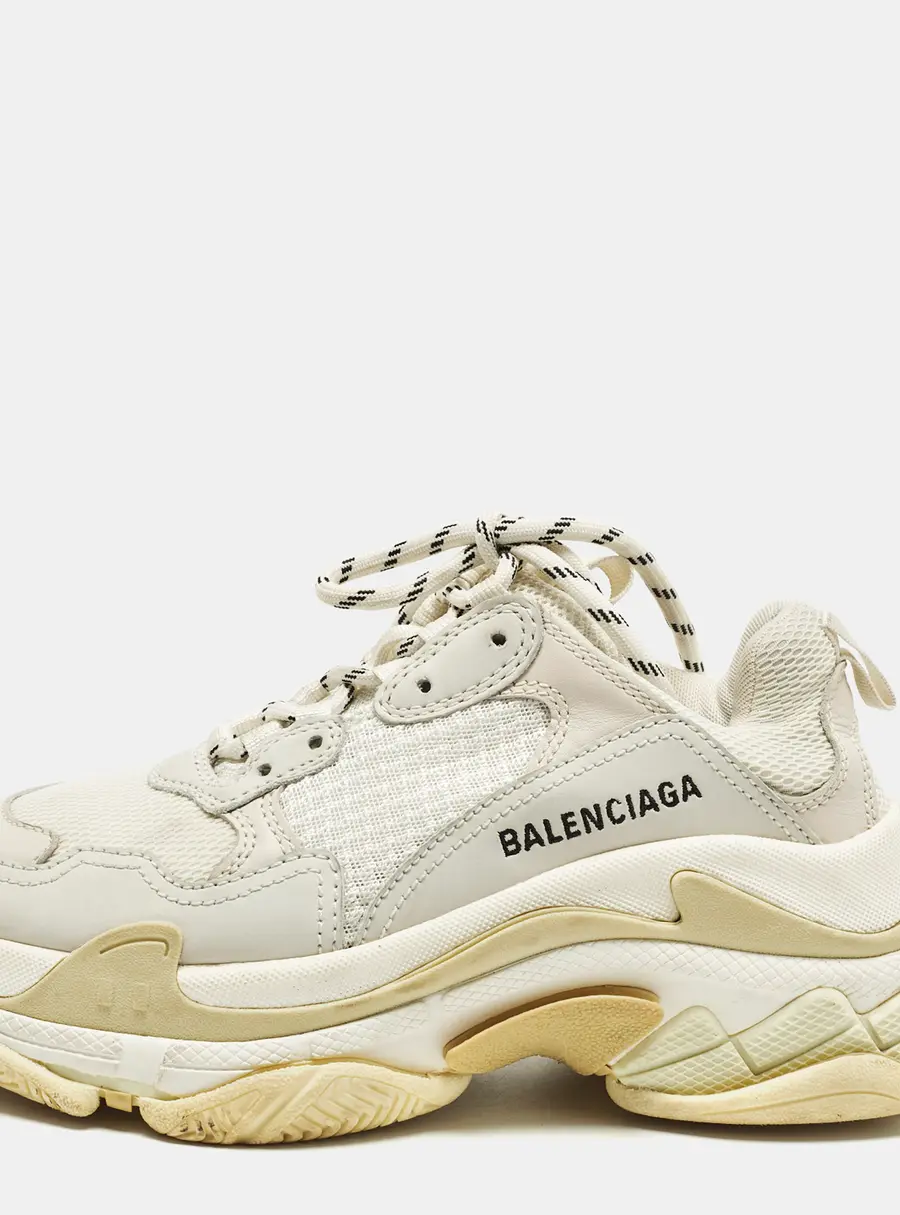 Balenciaga Triple S Size 37 White Faux Leather and Mesh Lace Up Sneakers