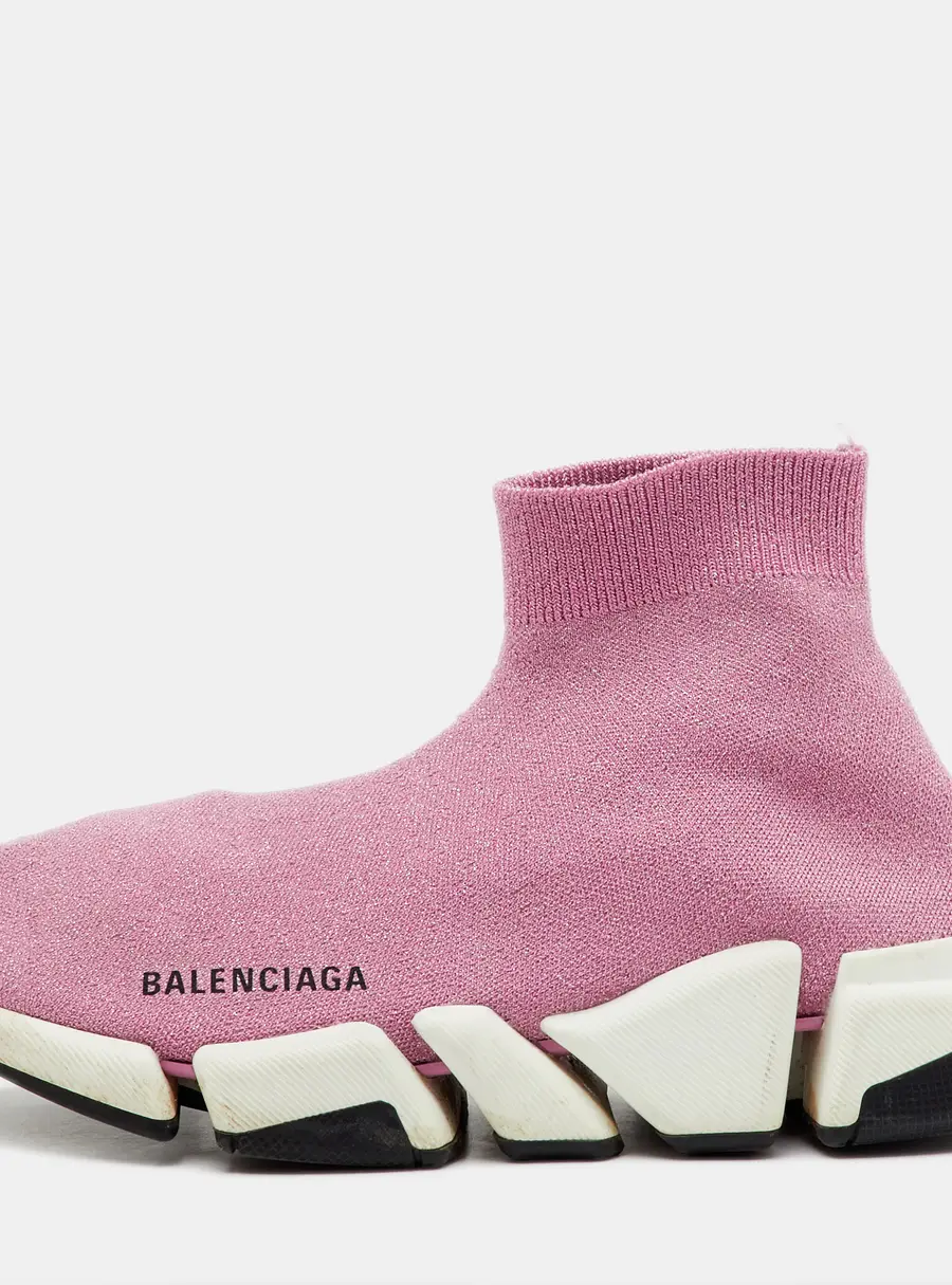 Balenciaga Metallic Pink Knit Fabric Speed Trainer Slip On Sneakers Size 37