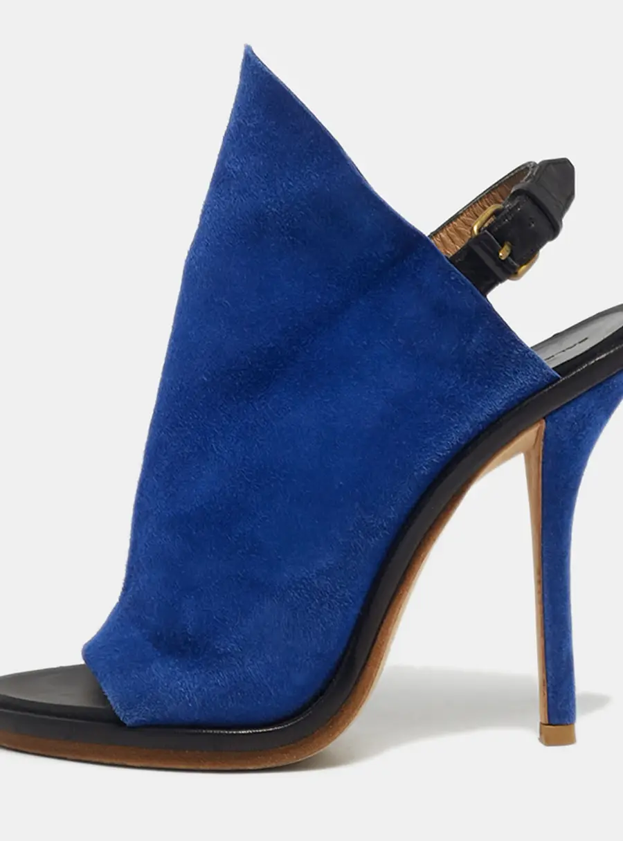 Balenciaga Blue Suede And Black Leather Glove Open Toe Slingback Sandals Size 35