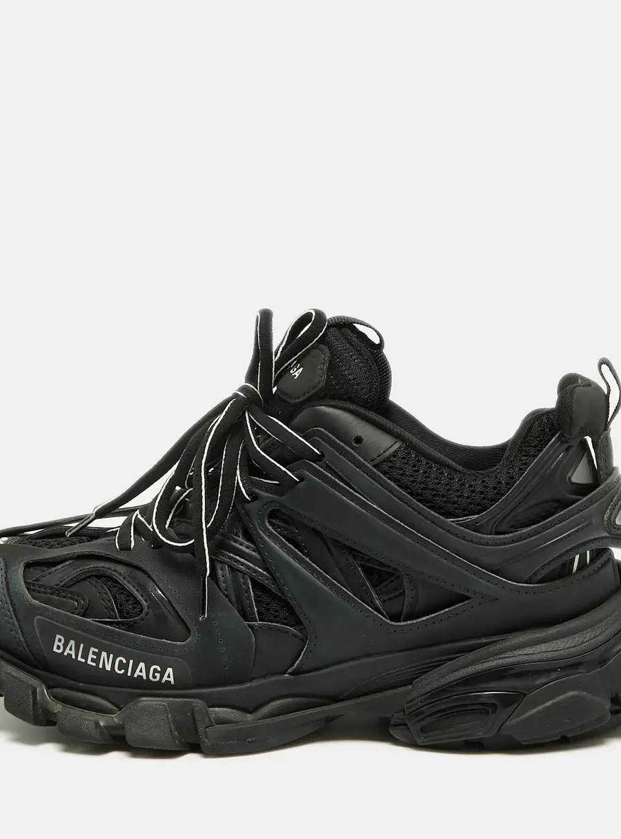 Balenciaga Track Size 38 Black Faux Leather and Mesh Low Top Sneakers