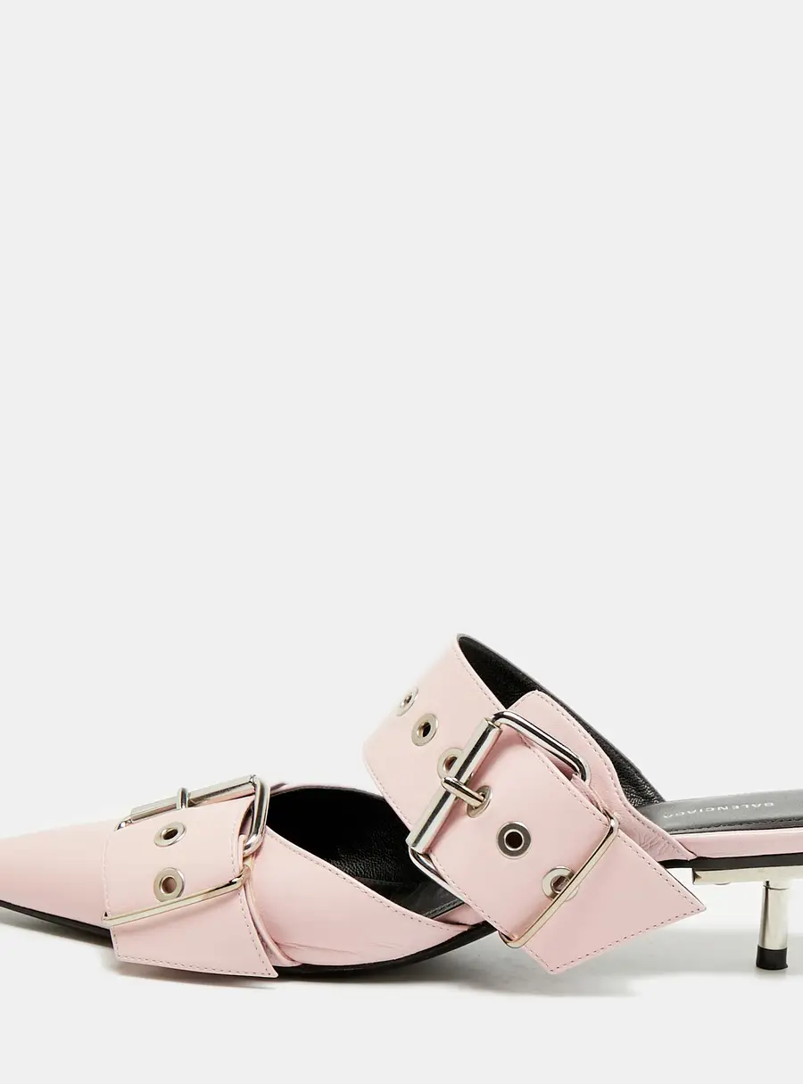 Balenciaga Size 37 Pink Leather Pointed Toe Mules