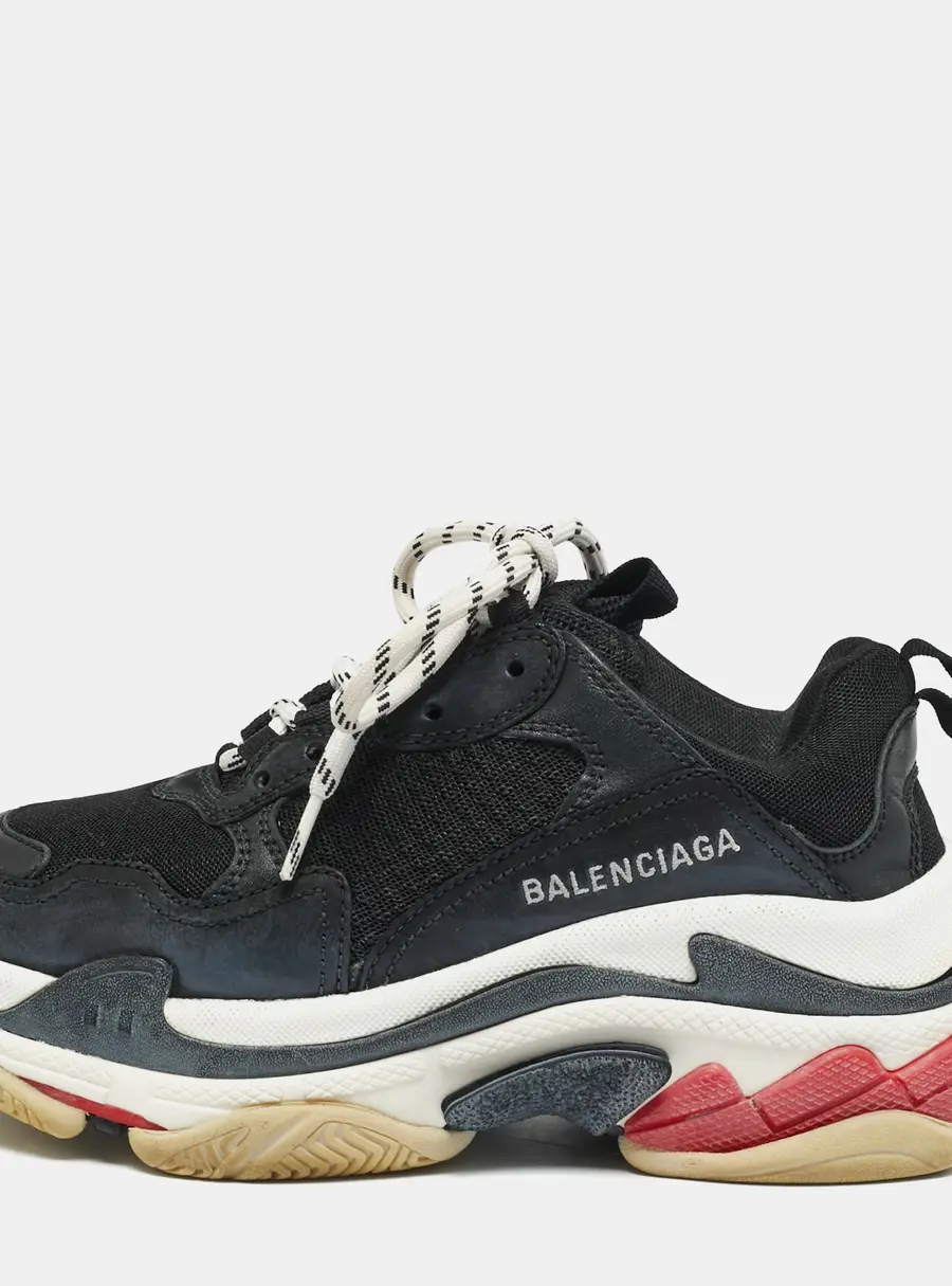 Balenciaga Triple S Size 37 Black Mesh and Nubuck Leather Low Top Sneakers