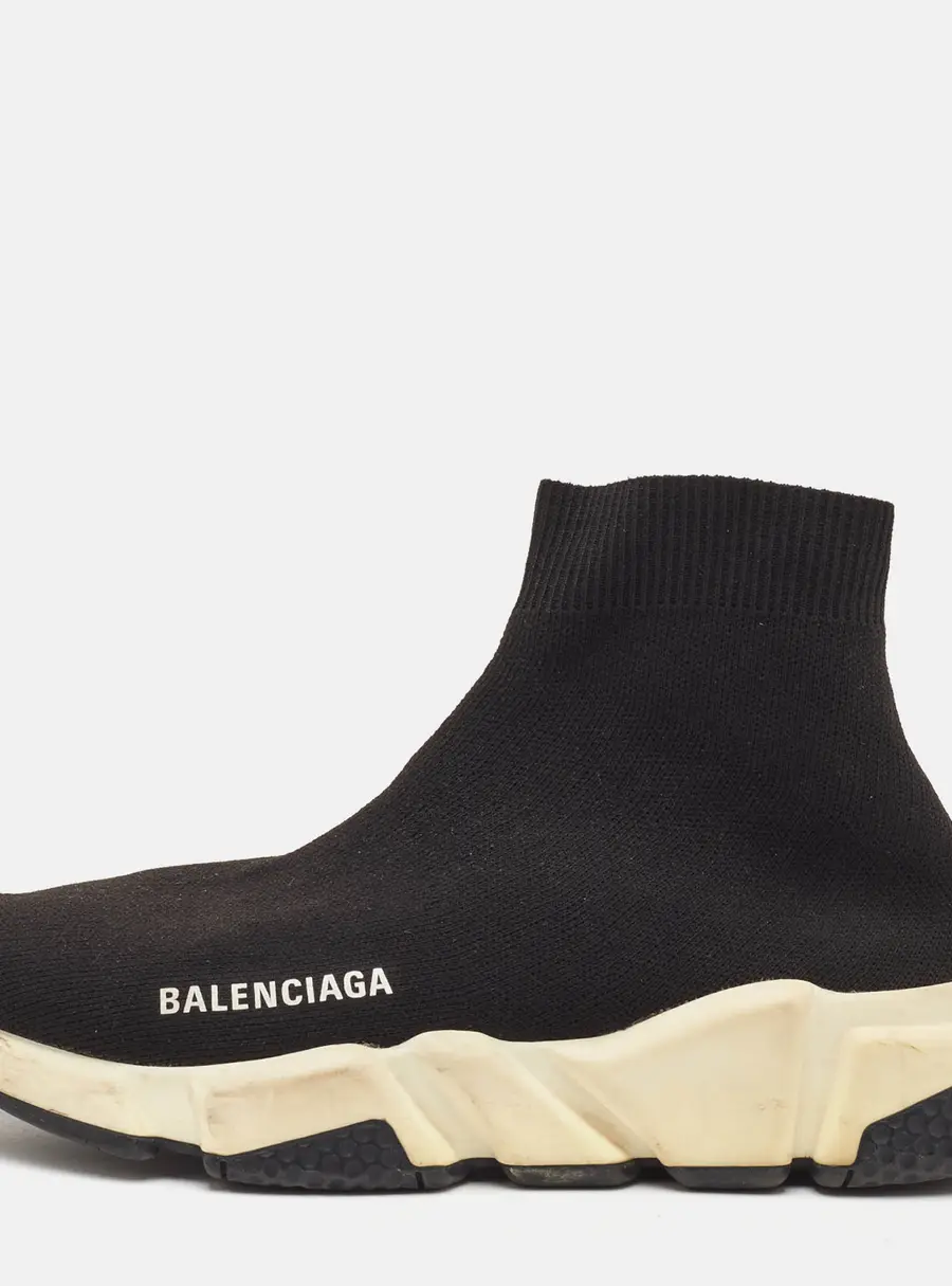 Balenciaga Speed Trainer Size 38 Black Knit Fabric High Slip On Sneakers