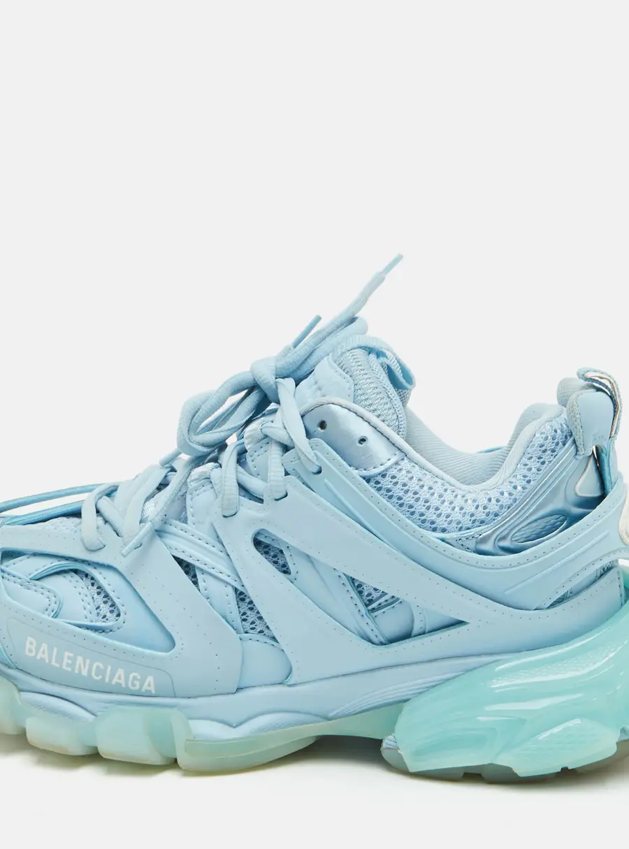 Balenciaga Track Size 37 Blue Faux Leather and Mesh Lace Up Sneakers
