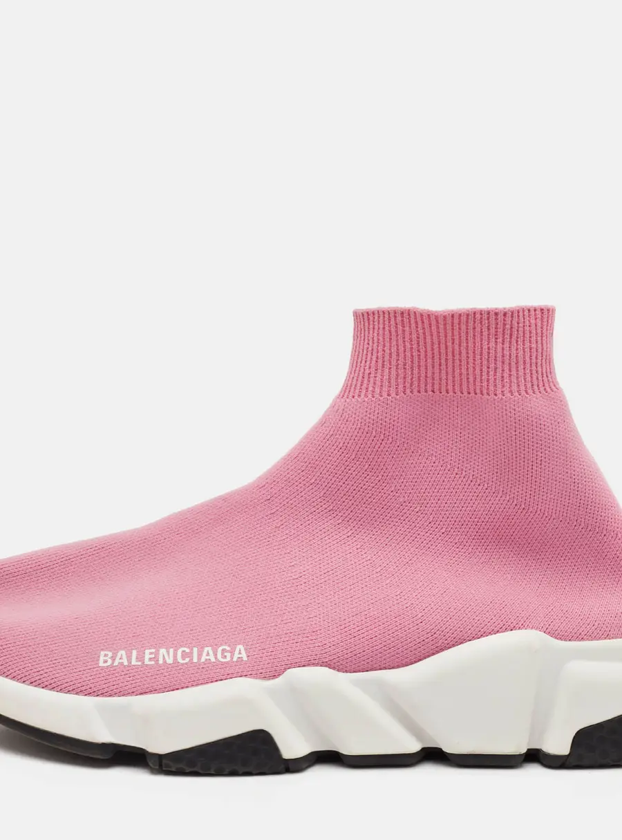 Balenciaga Speed Trainer Size 38 Pink Knit Fabric High Slip On Sneakers