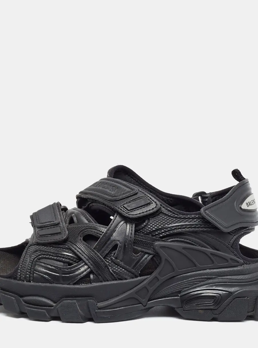 Balenciaga Track Size 37 Black Faux Leather Slingback Sandals
