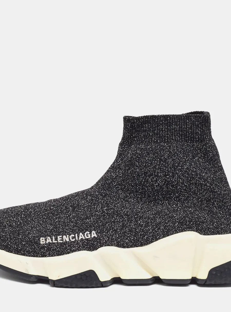 Balenciaga Speed Size 36 Silver/Black Knit Fabric Slip On Sneakers