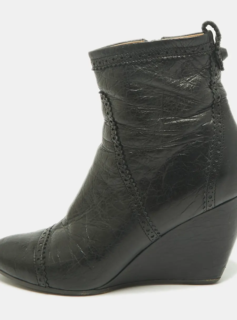Balenciaga Size 36.5 Black Leather Wedge Ankle Length Boots