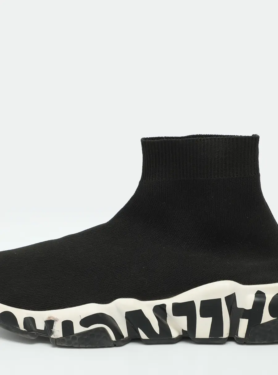 Balenciaga Speed Trainer Size 38 Black Knit Fabric High Top Sneakers
