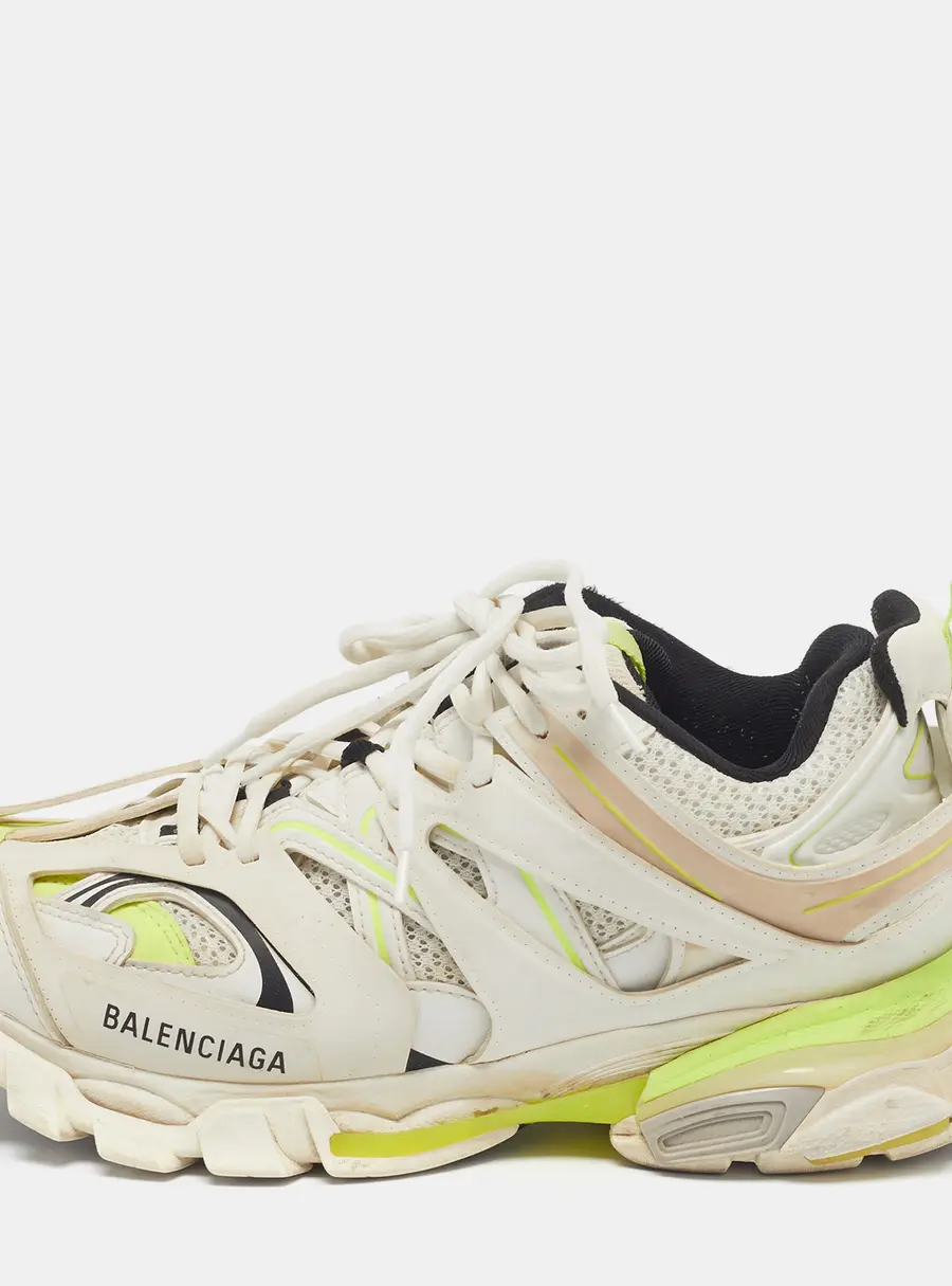 Balenciaga Track Size 41 White/Neon Green Faux Leather and Mesh Lace Up Sneakers