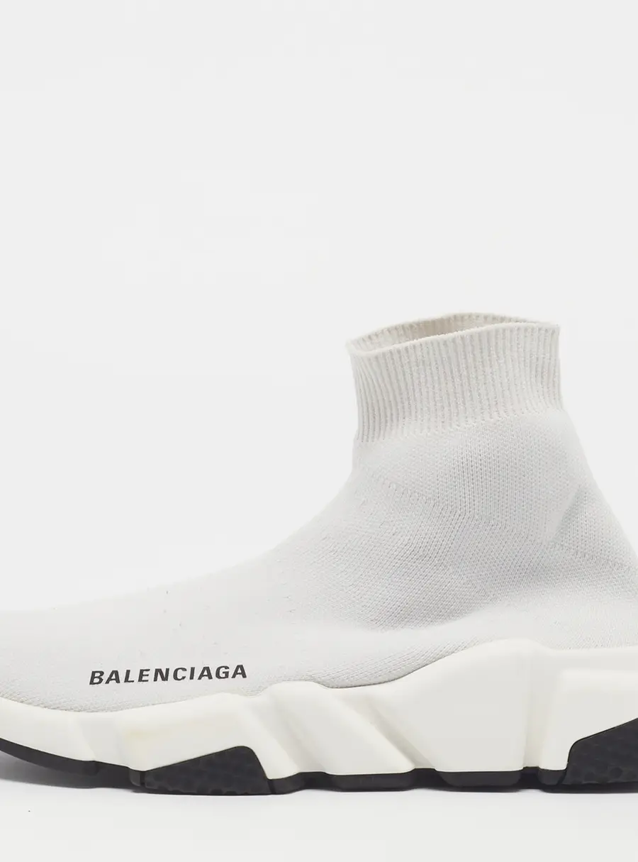 Balenciaga Speed Trainer Size 36 Off White Knit Fabric Slip On Sneakers