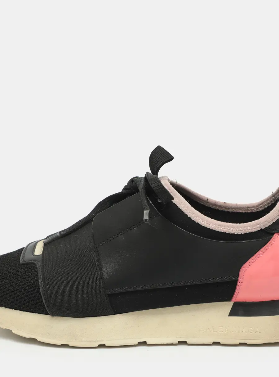 Balenciaga Race Runner Size 37 Black Leather, Mesh and Suede Lace Up Sneakers